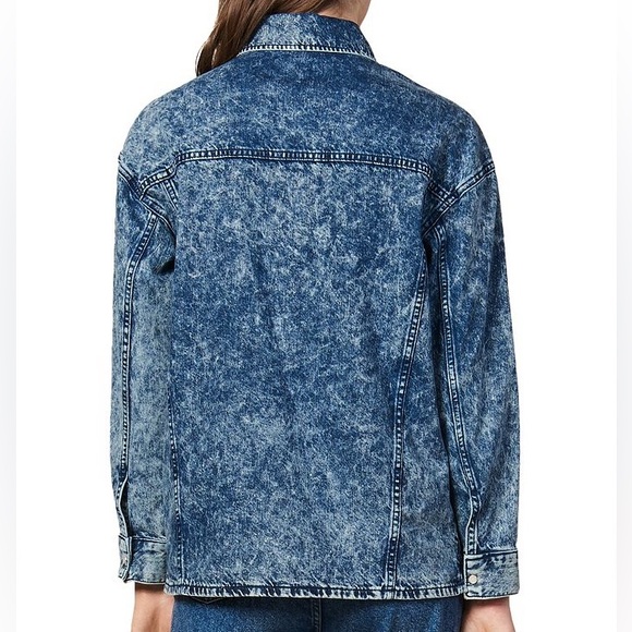 NWT Sandro Stane Denim Rhinestone Pearl Shirt Midnight Blue Western Jacket US 8 - Picture 6 of 16